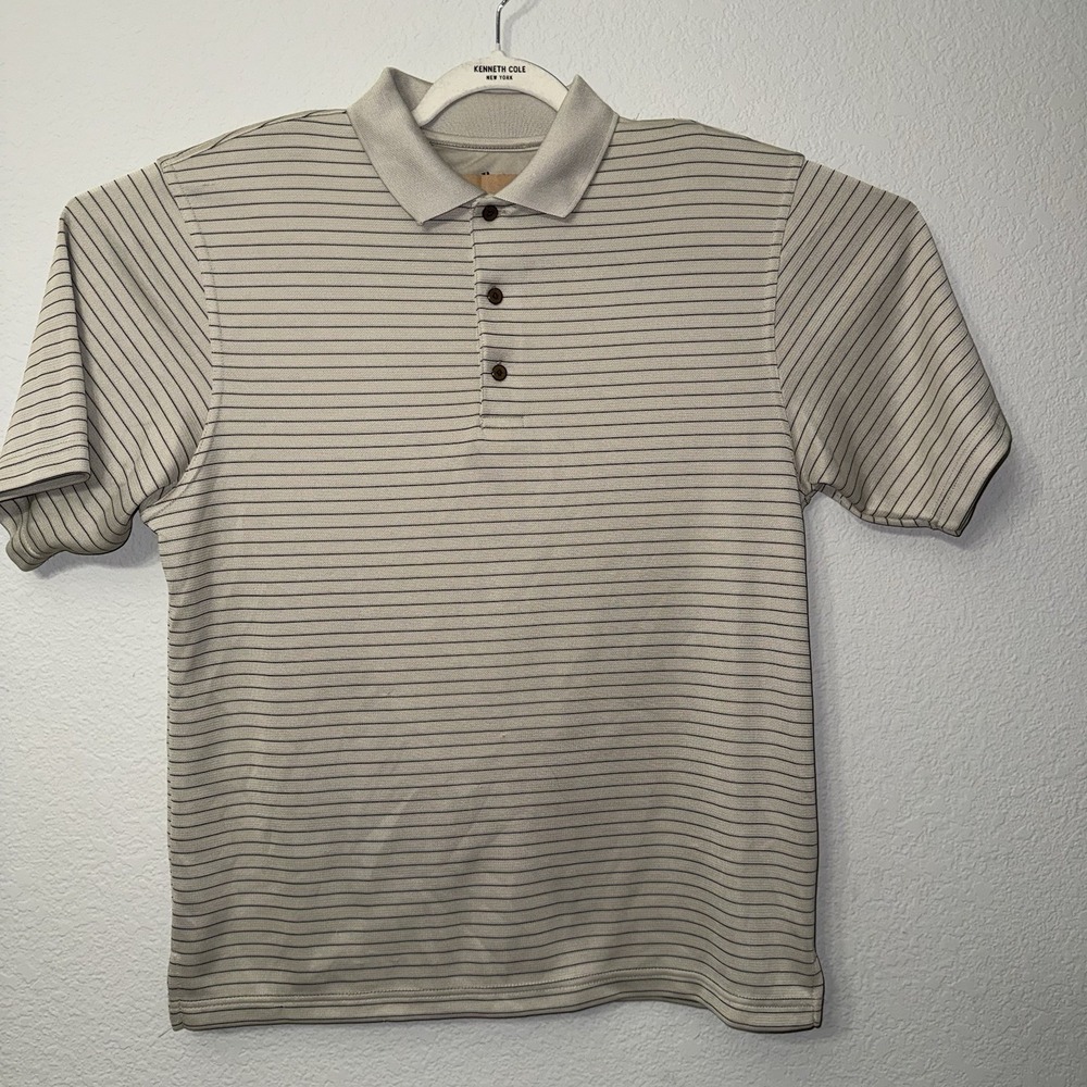 Grand Slam Striped Green And Gray Button Up Short Sleeve Polo Golf Shirt Men's M